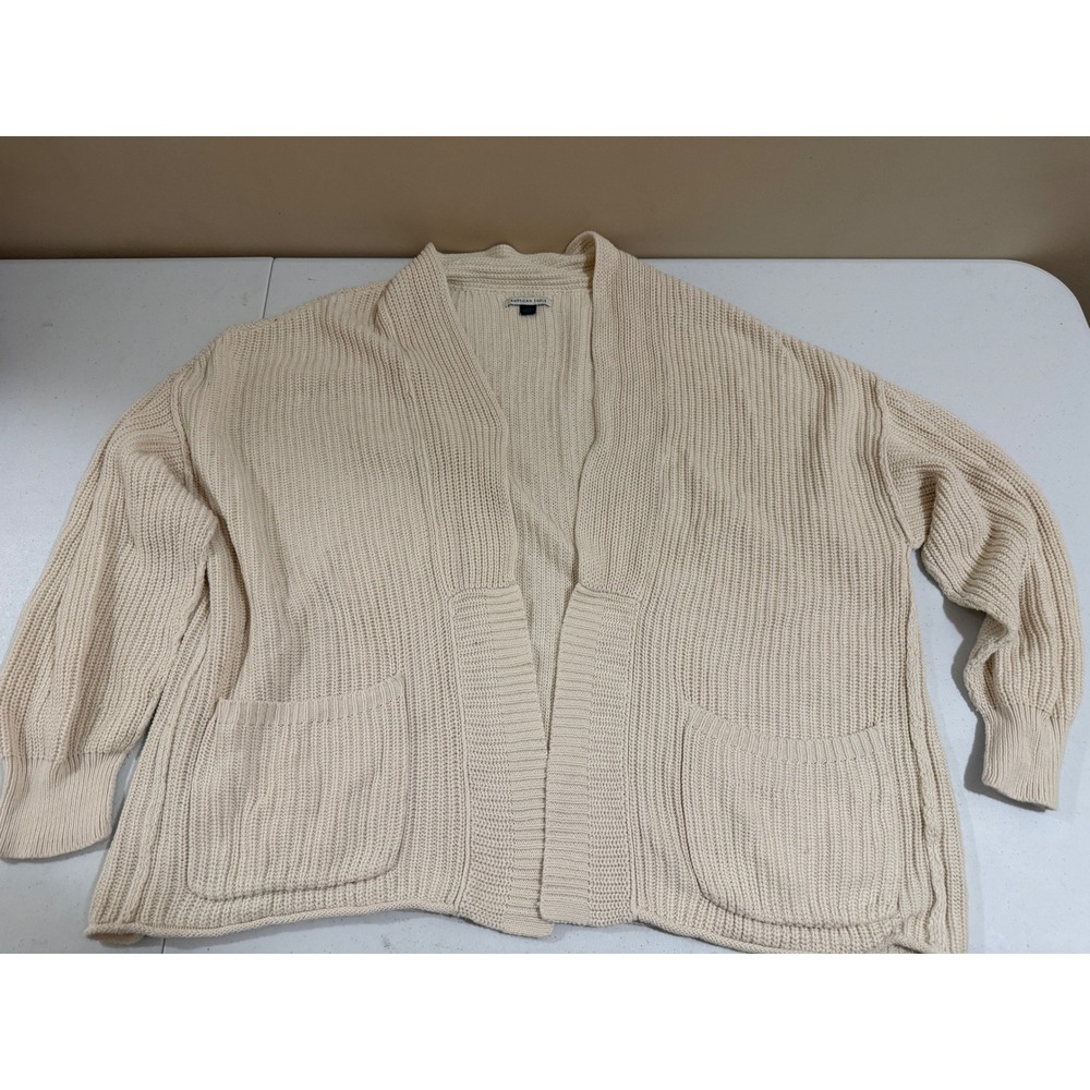 American Eagle Cream Cotton Shaker Rib Knit Open Front Cardigan Sweater Large